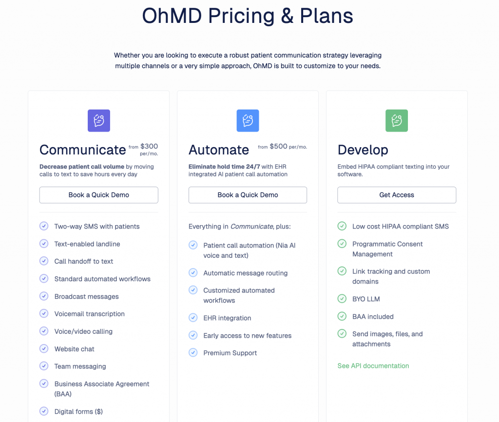 OhMD pricing plans